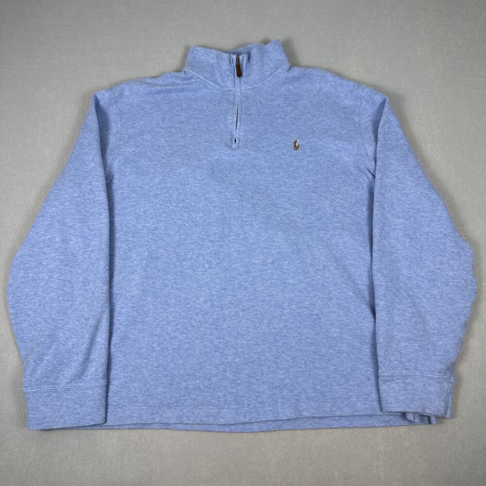 Polo Ralph Lauren Estate Rib Quarter Zip Size XL Light Blue Flesh Colored Pony